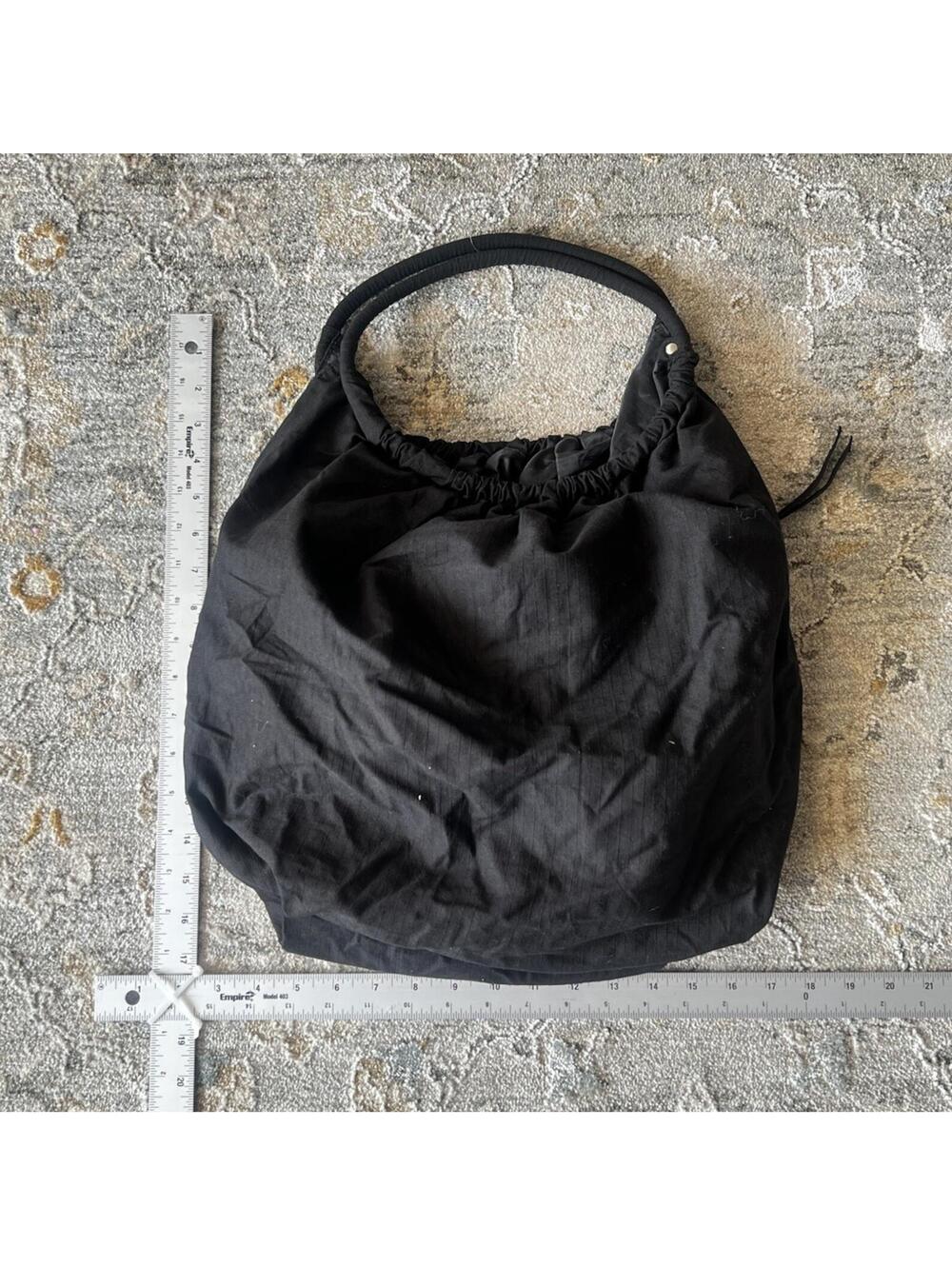 Black Cotton Slouchy Hobo Shoulder Bag Ruched Drawstring Utility Streetwear - Picture 3 of 4